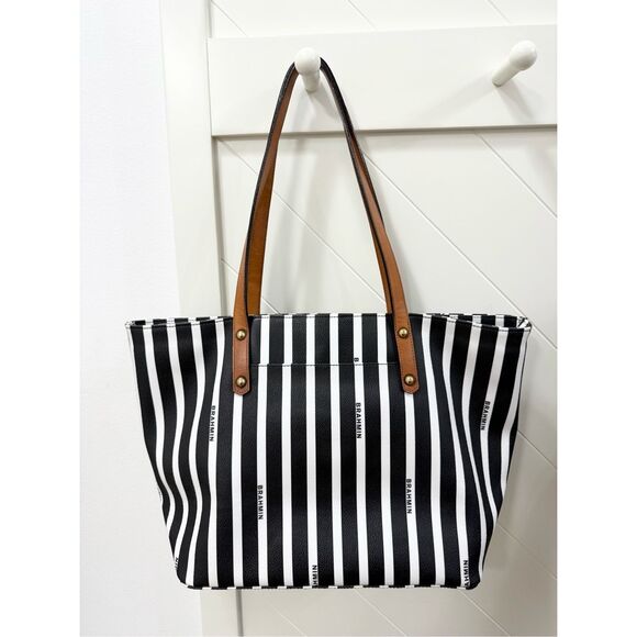 Brahmin All Day Signature Striped Tote Bag Black & White - Picture 3 of 11